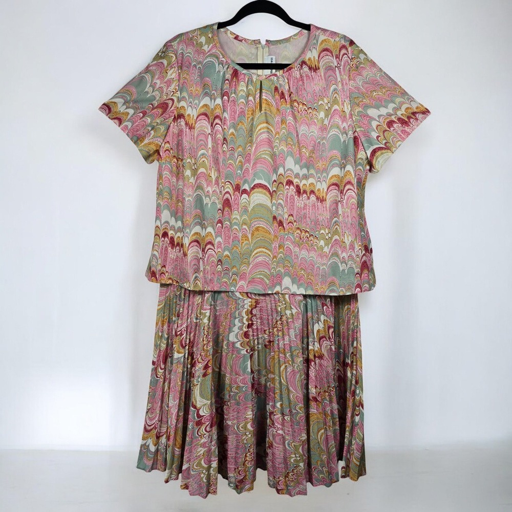 Vintage D Damon Dress Women Medium-Large? Abstract Print Pleated Midi Union Made